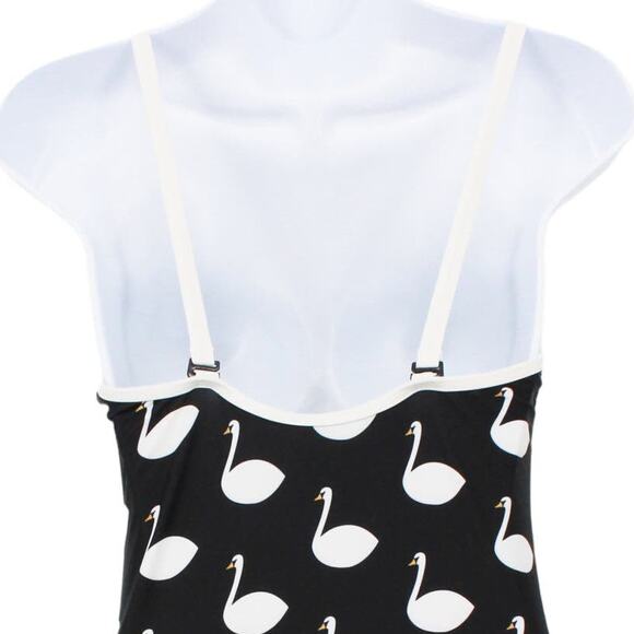 Swimsuit Vintage Style Structured One Piece in Black White Swan Prints Size XS - Picture 6 of 7